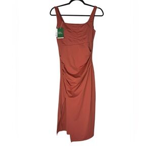 Halara Dress Size Small Airy Square Neck Backless Ruched Split Bodycon Midi NWT